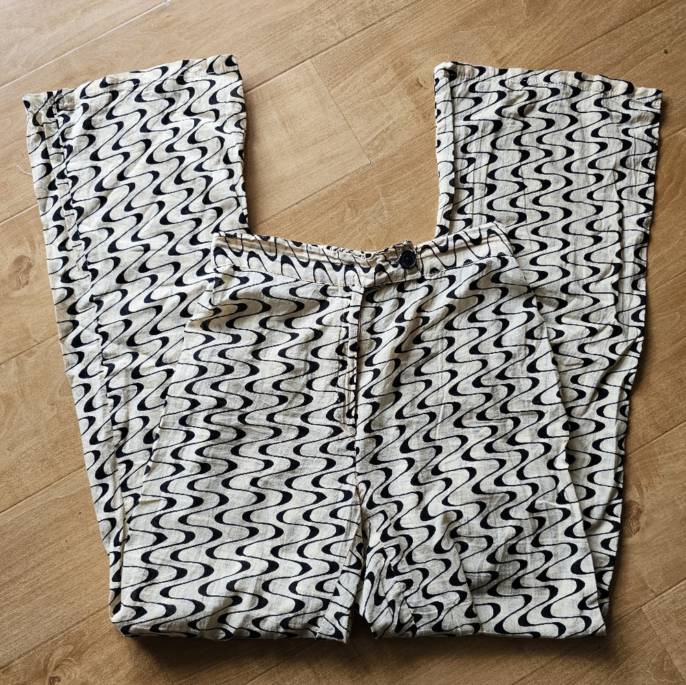 Gimaguas Disco Wave Pattern Pants in Black and White Xs Cotton